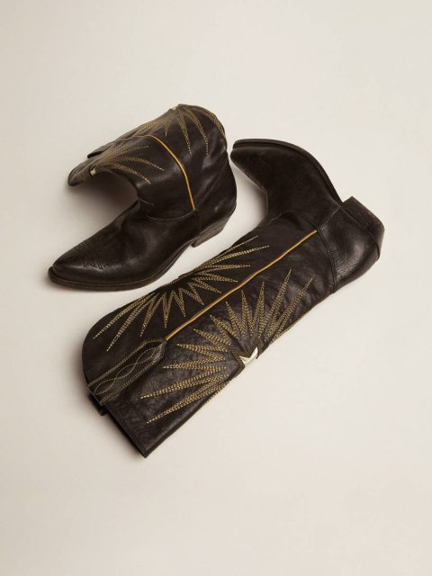 Women Wish Star Boots In Black Leather With Platinum Laminated Leather Inlay Star Black Golden Goose Boots - Image 2