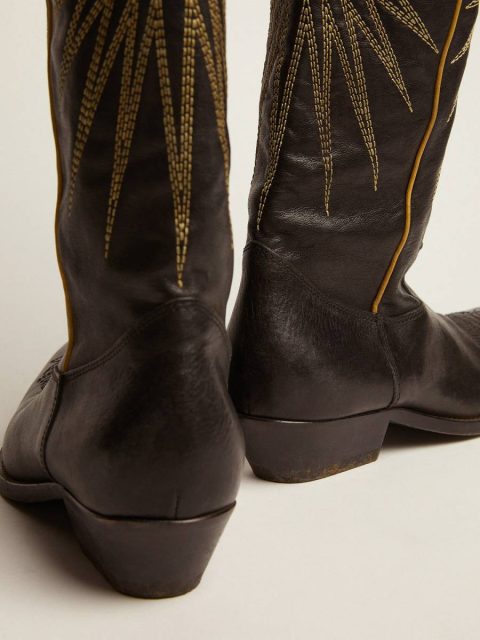 Women Wish Star Boots In Black Leather With Platinum Laminated Leather Inlay Star Black Golden Goose Boots - Image 5