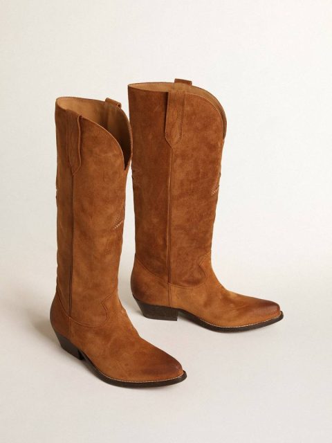 Women Wish Star Boots In Cognac Suede With Tone-On-Tone Inlay Star Boots Golden Goose - Image 2