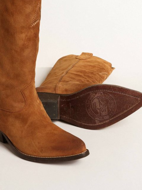 Women Wish Star Boots In Cognac Suede With Tone-On-Tone Inlay Star Boots Golden Goose - Image 3