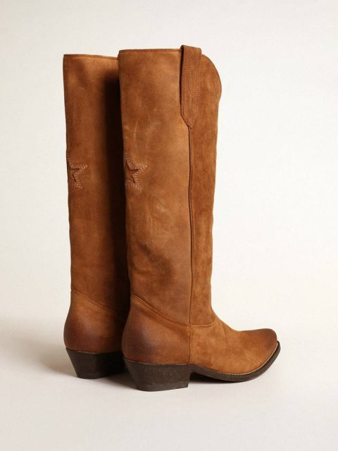 Women Wish Star Boots In Cognac Suede With Tone-On-Tone Inlay Star Boots Golden Goose - Image 4