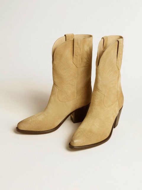 Women Wish Star Low Boots In Sand-Colored Waxed Suede With Star Embroidery Boots Golden Goose - Image 2