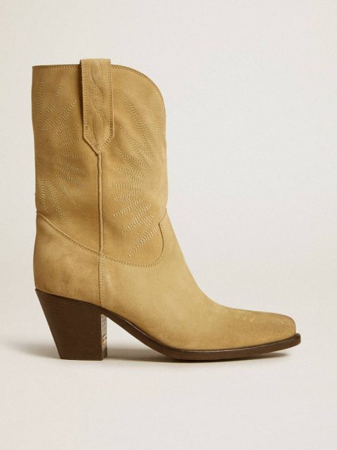 Women Wish Star Low Boots In Sand-Colored Waxed Suede With Star Embroidery Boots Golden Goose
