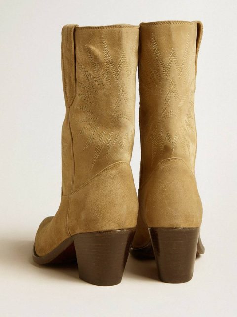 Women Wish Star Low Boots In Sand-Colored Waxed Suede With Star Embroidery Boots Golden Goose - Image 5