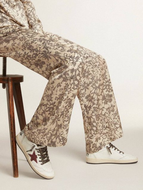 Women Women's Ball Star Ltd With Burgundy Glitter Star And Beige Suede Heel Tab Golden Goose Ball Star White - Image 3