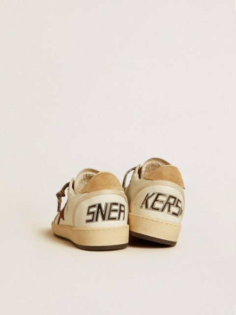 Women Women's Ball Star Ltd With Burgundy Glitter Star And Beige Suede Heel Tab Golden Goose Ball Star White - Image 5