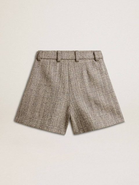 Women Women’s Ecru Brown Shorts In Herringbone Wool Golden Goose Ecru Brown Skirts & Shorts - Image 2
