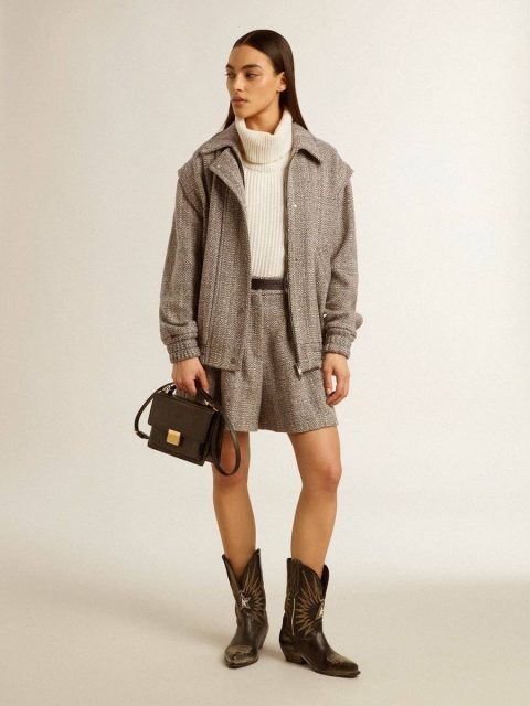 Women Women’s Ecru Brown Shorts In Herringbone Wool Golden Goose Ecru Brown Skirts & Shorts - Image 4