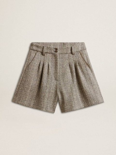 Women Women’s Ecru Brown Shorts In Herringbone Wool Golden Goose Ecru Brown Skirts & Shorts
