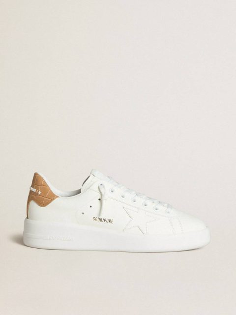 Women Women's Purestar With Leather Star And Croc-Print Leather Heel Tab White Purestar Golden Goose
