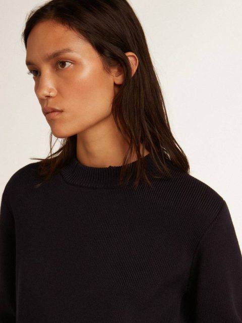 Women Women’s Round-Neck Sweater In Dark Blue Cotton Dark Blue Knitwear Golden Goose - Image 2