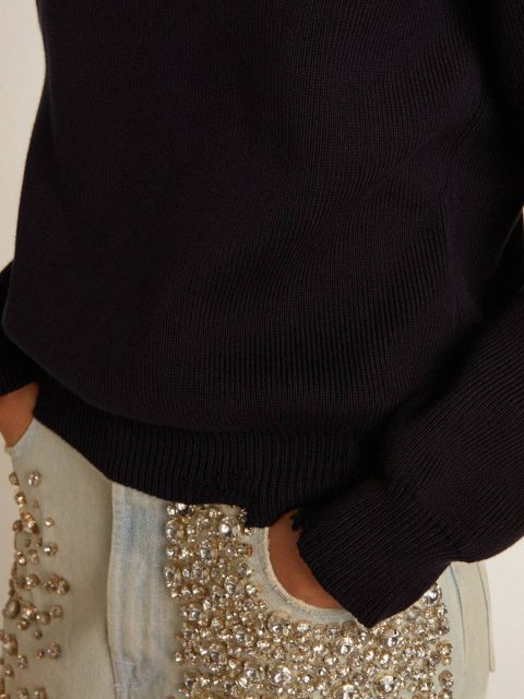 Women Women’s Round-Neck Sweater In Dark Blue Cotton Dark Blue Knitwear Golden Goose - Image 5