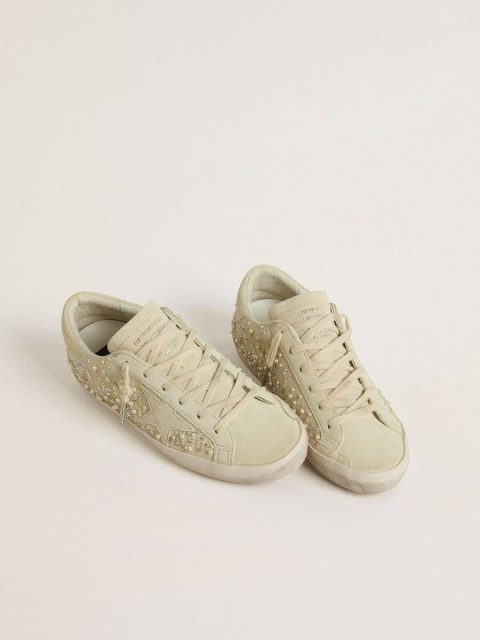 Women Women’s Super-Star In Beige Suede With Pearls And Swarovski Crystals Super-Star Golden Goose - Image 2
