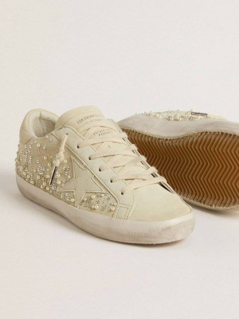 Women Women’s Super-Star In Beige Suede With Pearls And Swarovski Crystals Super-Star Golden Goose - Image 3