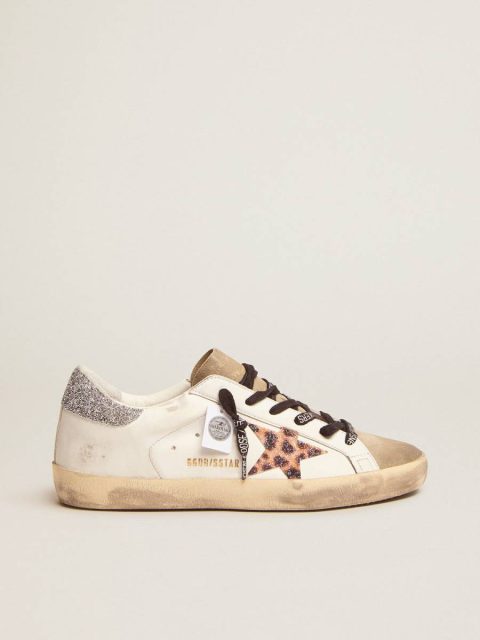 Women Women's Super-Star Ltd With Leopard Print And Swarovski Crystal Star Golden Goose White Super-Star