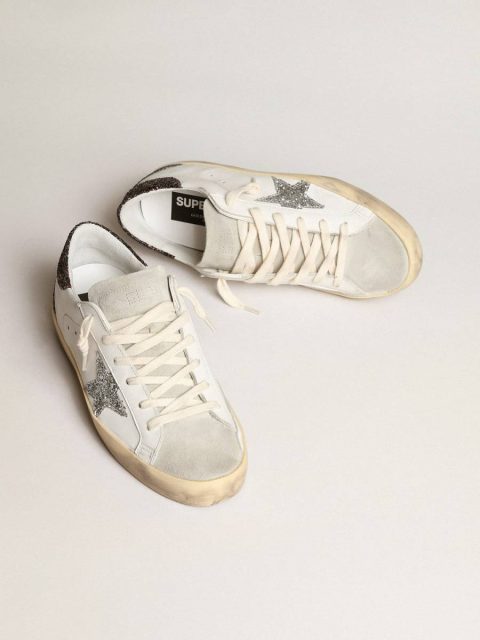 Women Women's Super-Star With Silver Star And Brown Glitter Heel Tab Super-Star White Golden Goose - Image 2
