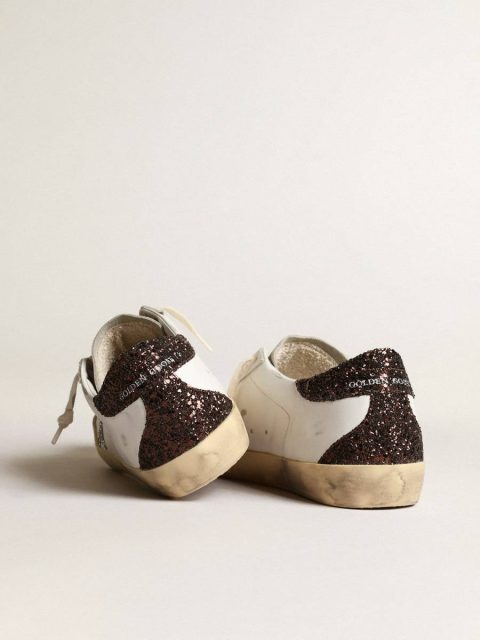 Women Women's Super-Star With Silver Star And Brown Glitter Heel Tab Super-Star White Golden Goose - Image 5