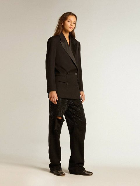 Women Women’s Tuxedo Jacket In Black Wool Gabardine Black Golden Goose Blazers - Image 3