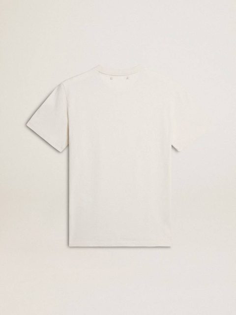 Women Women's Worn-White Cotton T-Shirt With Black Lettering T-Shirts & Tops Golden Goose Worn White - Image 3