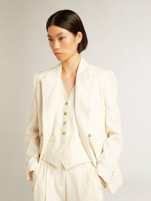 Women’s Aged White Double-Breasted Blazer Blazers Aged White Golden Goose Women - Image 4