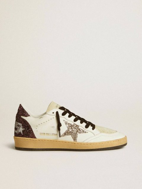 Women’s Ball Star In Leather And Suede With Glitter Star And Heel Tab Golden Goose Ball Star Women