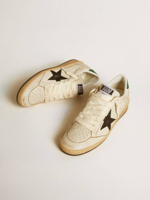 Women’s Ball Star With Black Leather Star And Green Leather Heel Tab Ball Star Women White Golden Goose - Image 2