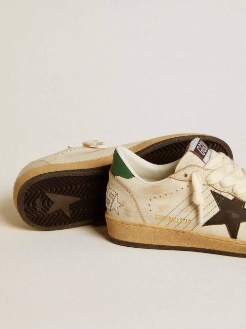 Women’s Ball Star With Black Leather Star And Green Leather Heel Tab Ball Star Women White Golden Goose - Image 3