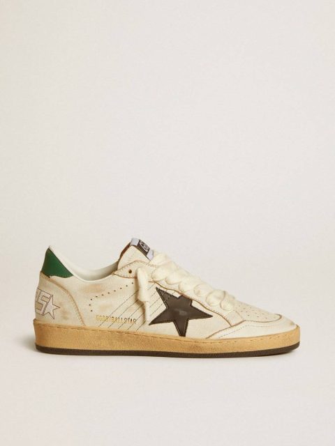 Women’s Ball Star With Black Leather Star And Green Leather Heel Tab Ball Star Women White Golden Goose