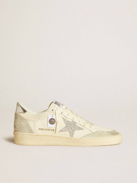 Women's Ball Star With Silver Swarovski Micro-Crystal Star And Metallic Silver Leather Heel Tab Golden Goose Ball Star Women