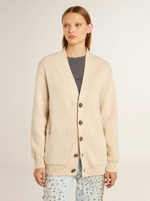 Women’s Beige Cardigan With 'Golden' Lettering On The Back Knitwear Women Beige Golden Goose - Image 2