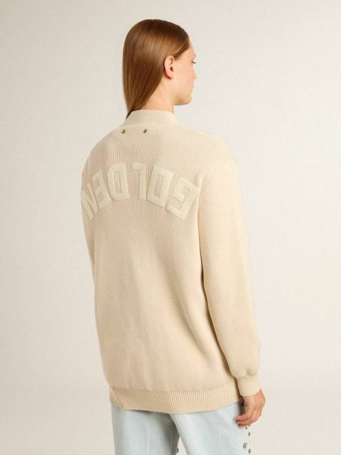 Women’s Beige Cardigan With 'Golden' Lettering On The Back Knitwear Women Beige Golden Goose - Image 4