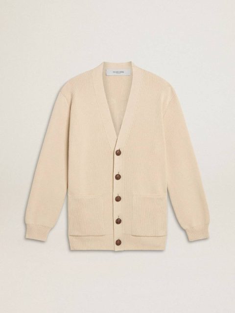 Women’s Beige Cardigan With 'Golden' Lettering On The Back Knitwear Women Beige Golden Goose