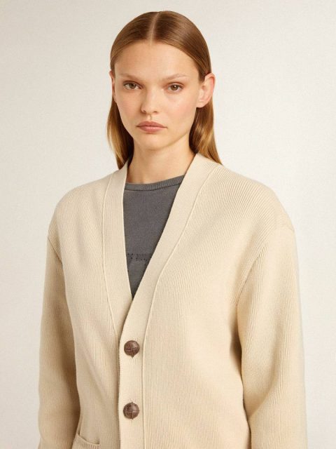 Women’s Beige Cardigan With 'Golden' Lettering On The Back Knitwear Women Beige Golden Goose - Image 5