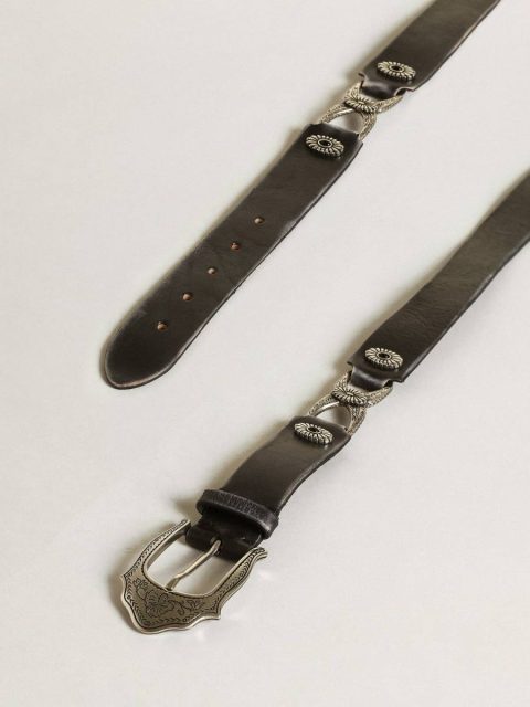Women's Belt In Black Leather With Silver Decorations Belts Golden Goose Black Women - Image 2