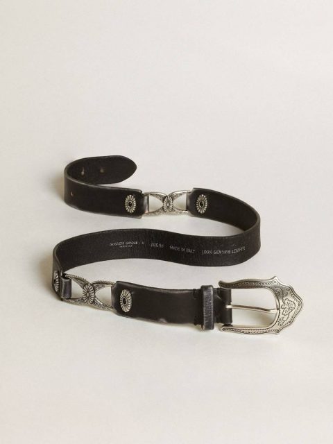 Women's Belt In Black Leather With Silver Decorations Belts Golden Goose Black Women - Image 4