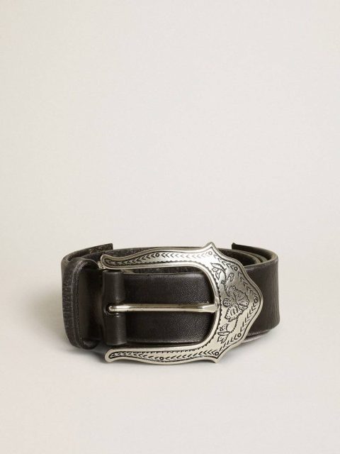 Women's Belt In Black Leather With Silver Decorations Belts Golden Goose Black Women