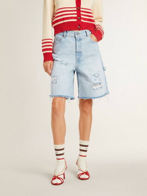 Women's Bermuda Shorts In Lived-In Effect Denim Golden Goose Jeans & Pants Light Blue Women - Image 3