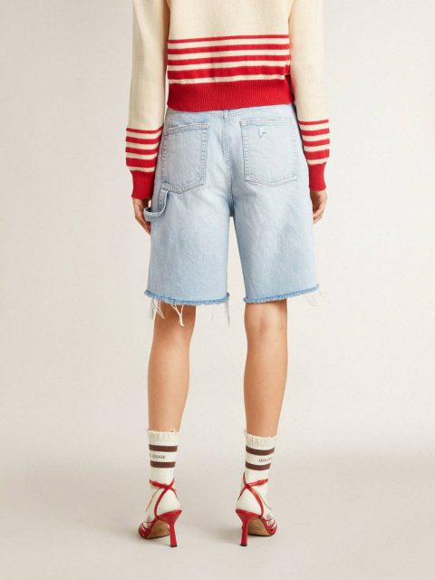 Women's Bermuda Shorts In Lived-In Effect Denim Golden Goose Jeans & Pants Light Blue Women - Image 5
