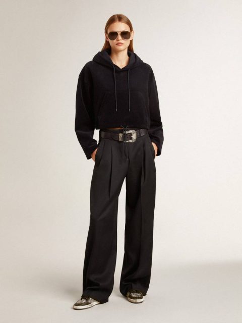 Women’s Black Chenille Sweatshirt With Embroidery On The Back Women Sweatshirts Black Golden Goose - Image 3