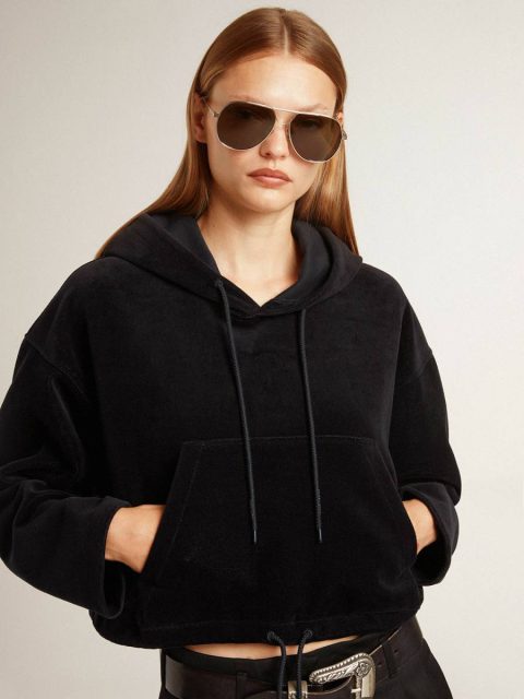 Women’s Black Chenille Sweatshirt With Embroidery On The Back Women Sweatshirts Black Golden Goose - Image 5