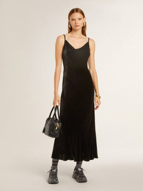 Women's Black Velvet-Effect Slip Dress Golden Goose Ivory Black Dresses & Jumpsuits Women - Image 3
