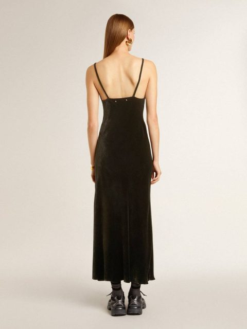 Women's Black Velvet-Effect Slip Dress Golden Goose Ivory Black Dresses & Jumpsuits Women - Image 4