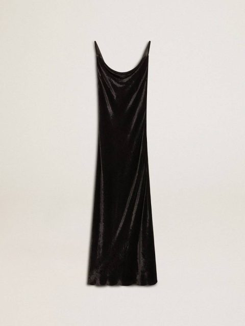 Women's Black Velvet-Effect Slip Dress Golden Goose Ivory Black Dresses & Jumpsuits Women