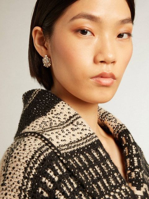 Women’s Cardigan In Ecru Wool With Jacquard Design And Belt Knitwear Ecru And Black Women Golden Goose - Image 5
