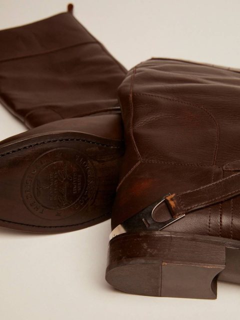 Women's Charlie Boots In Dark Brown Leather And Clamp On The Heel Golden Goose Women Dark Brown Boots - Image 4