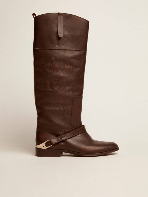 Women's Charlie Boots In Dark Brown Leather And Clamp On The Heel Golden Goose Women Dark Brown Boots