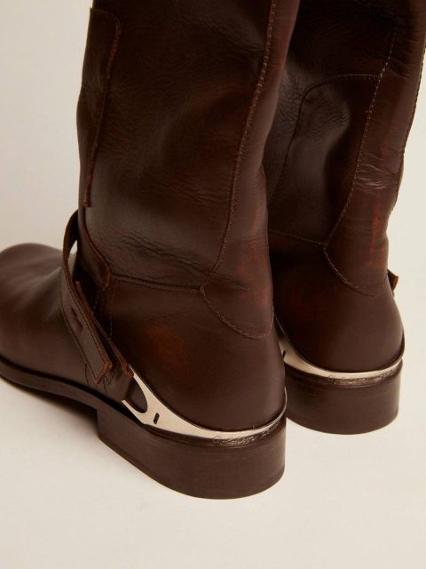 Women's Charlie Boots In Dark Brown Leather And Clamp On The Heel Golden Goose Women Dark Brown Boots - Image 5
