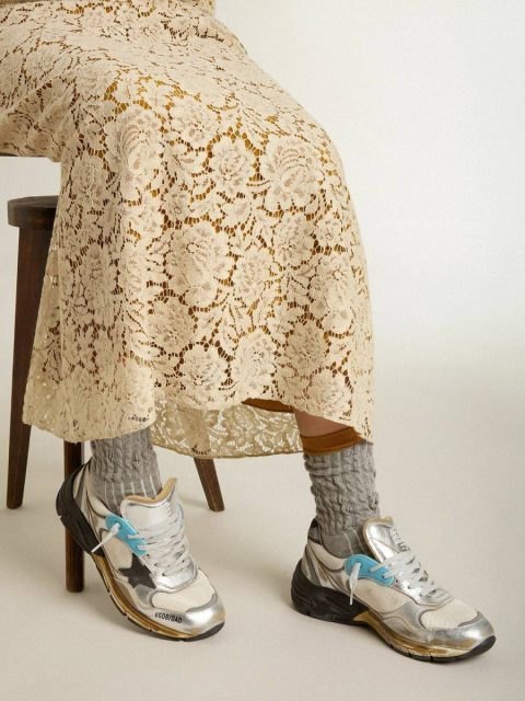 Women's Dad-Star In Mesh And Silver Foiled Leather With Black Suede Star Golden Goose Dad-Star Women - Image 3