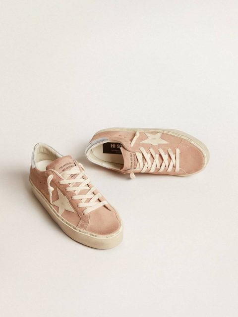 Women's Hi Star In Pink Suede With Cream Star And Silver Leather Heel Tab Women Hi Star Golden Goose - Image 2
