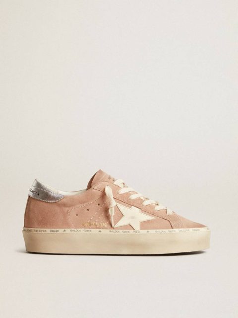 Women's Hi Star In Pink Suede With Cream Star And Silver Leather Heel Tab Women Hi Star Golden Goose